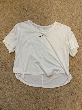 Nike White Layered Short-Sleeve Dri-Fit Tee with Black Swoosh